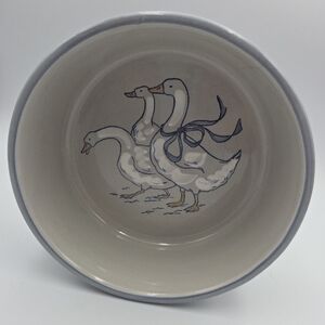 Louisville Stoneware Souffle Gaggle of Geese Bowl Blue White Retired
